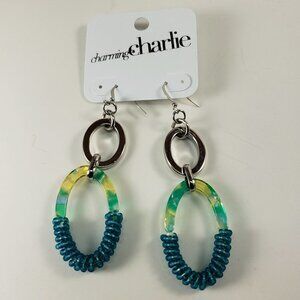 Multicolor Drop Dangle Earrings with Polished Silver Tone Dangling Plastic Hoops